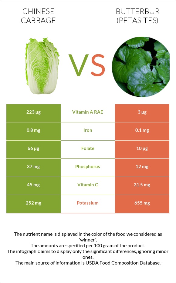 Chinese cabbage vs Butterbur infographic