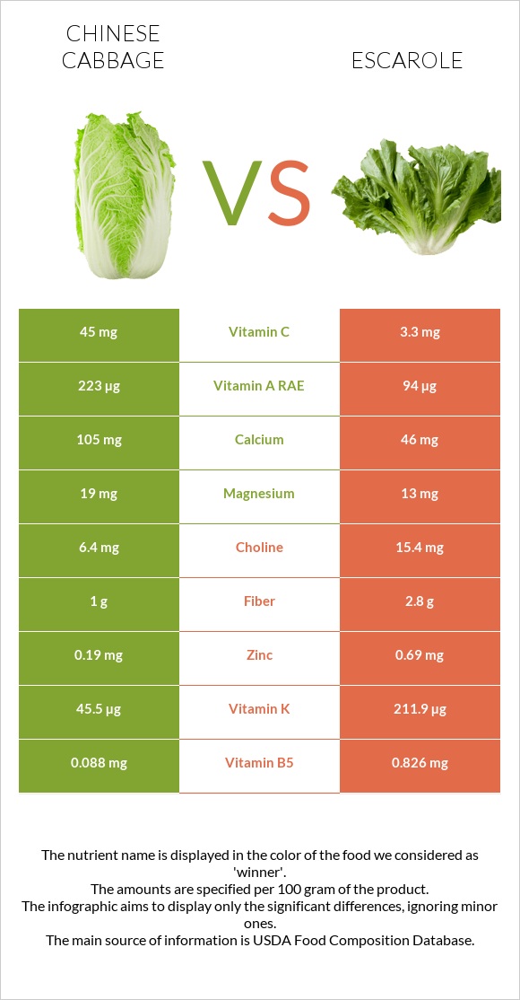 Chinese cabbage vs Escarole infographic