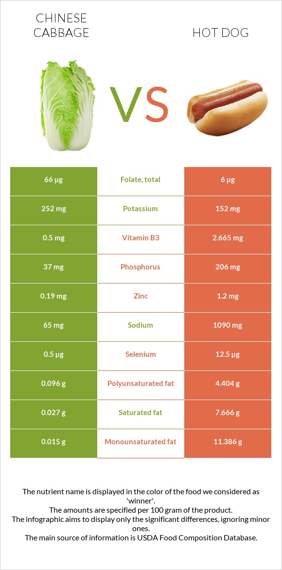 Chinese cabbage vs Hot dog infographic