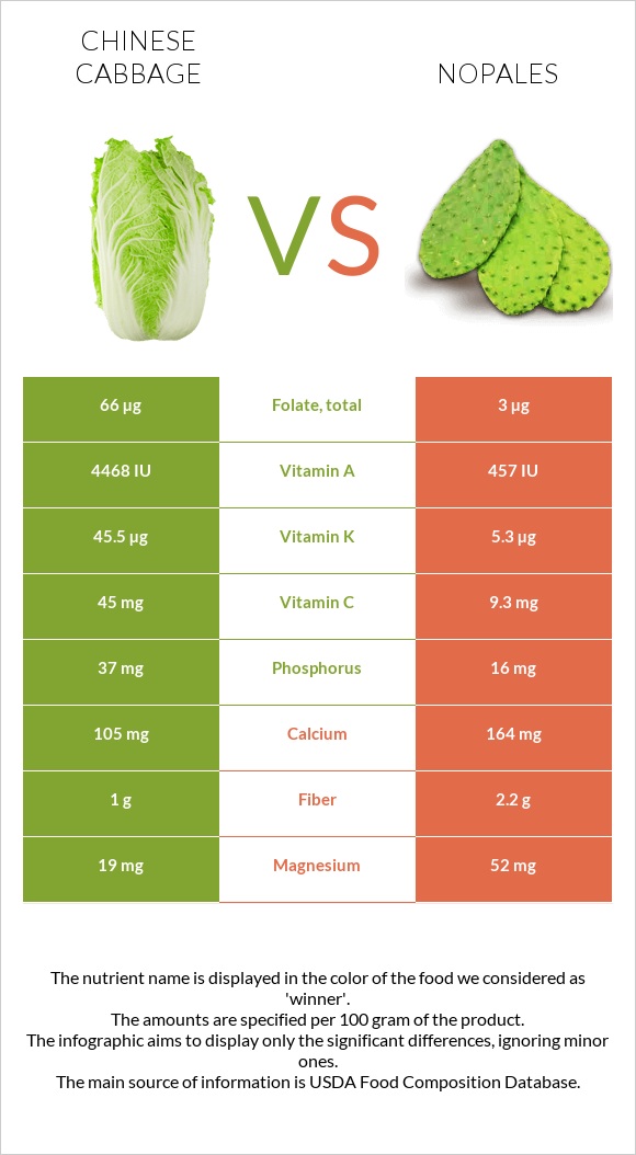 Չինական կաղամբ vs Nopales infographic