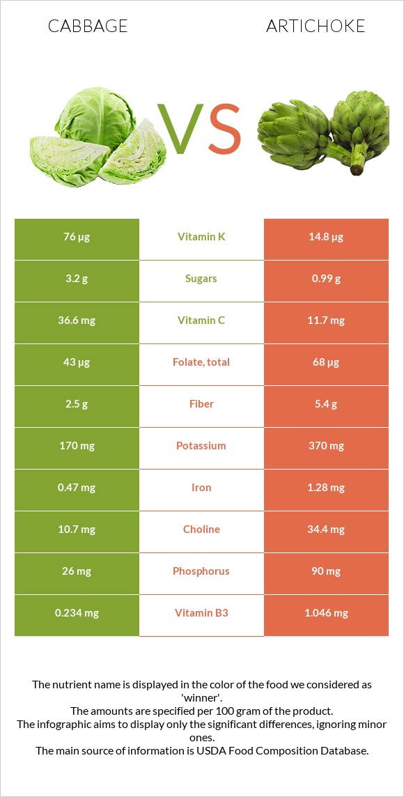 Cabbage vs Artichoke infographic