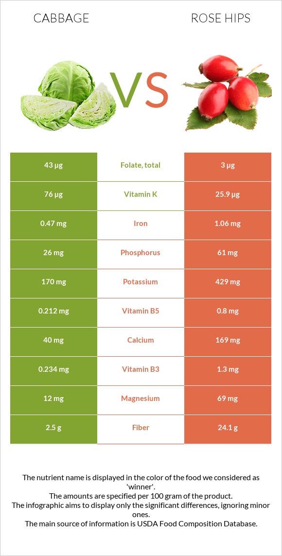 Cabbage vs Rose hips infographic