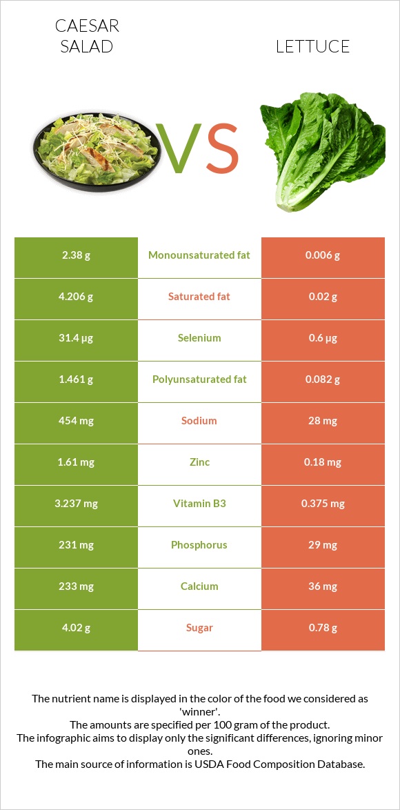 Caesar salad vs Lettuce infographic