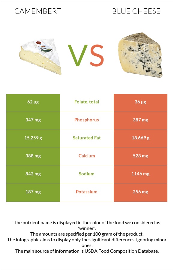 Camembert vs Blue cheese infographic