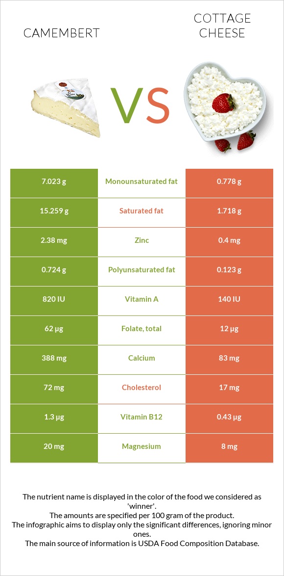 Camembert vs Cottage cheese infographic