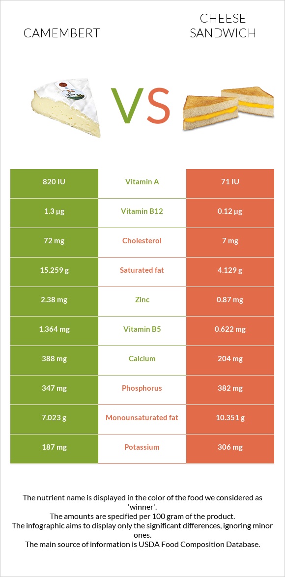 Camembert vs Cheese sandwich infographic