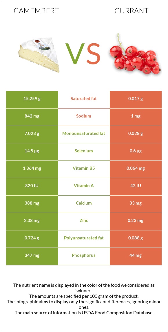 Պանիր կամամբեր vs Հաղարջ infographic