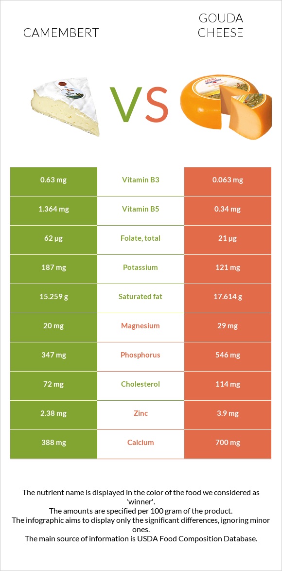 Camembert vs Gouda cheese infographic