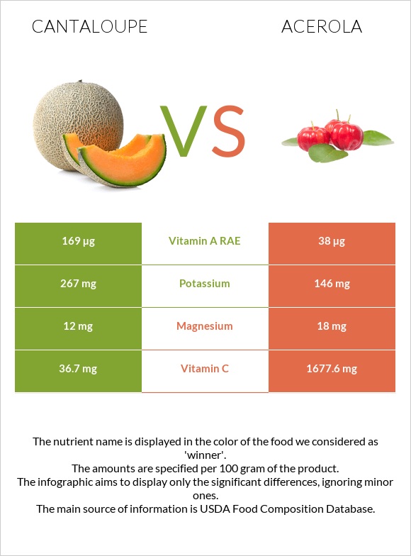 Cantaloupe vs Acerola infographic