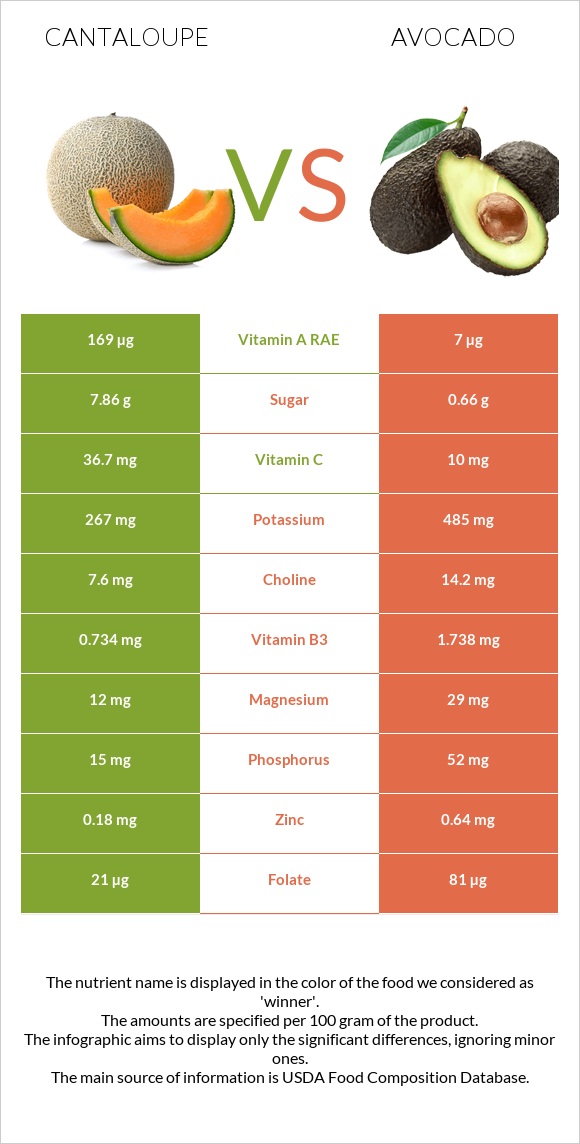 Cantaloupe vs Avocado infographic