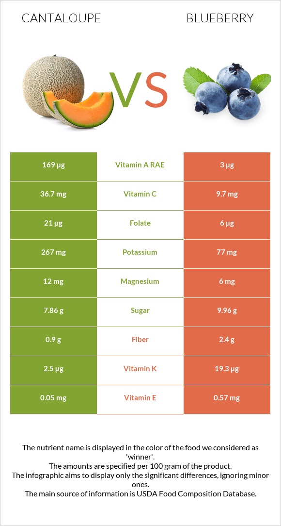 Cantaloupe vs Blueberry infographic