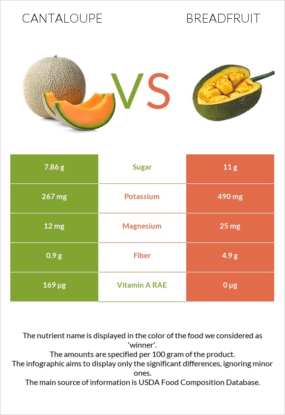 Cantaloupe vs Breadfruit infographic