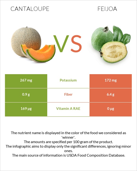 Cantaloupe vs Feijoa infographic