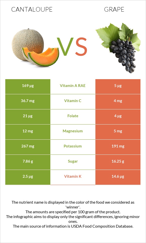 Cantaloupe vs Grape infographic