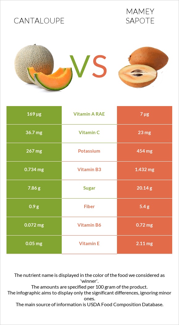 Cantaloupe vs Mamey Sapote infographic