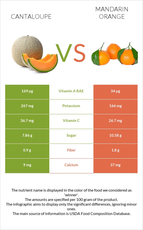 Cantaloupe vs Mandarin orange infographic