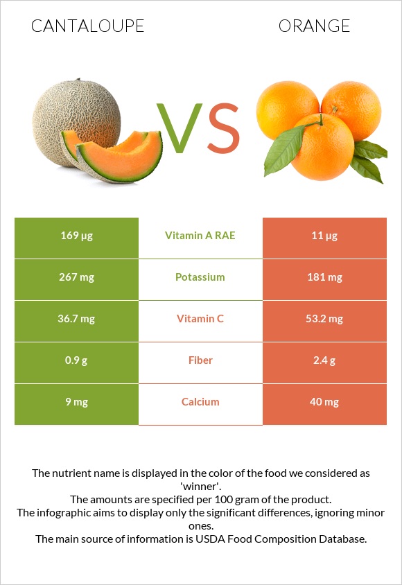 Cantaloupe vs Orange infographic