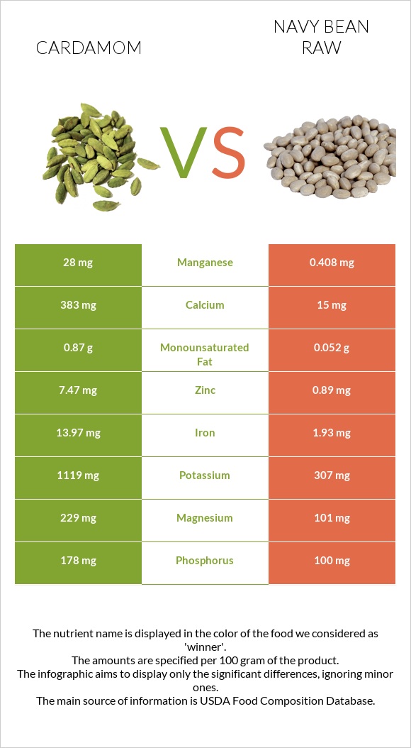 Cardamom vs Navy bean raw infographic