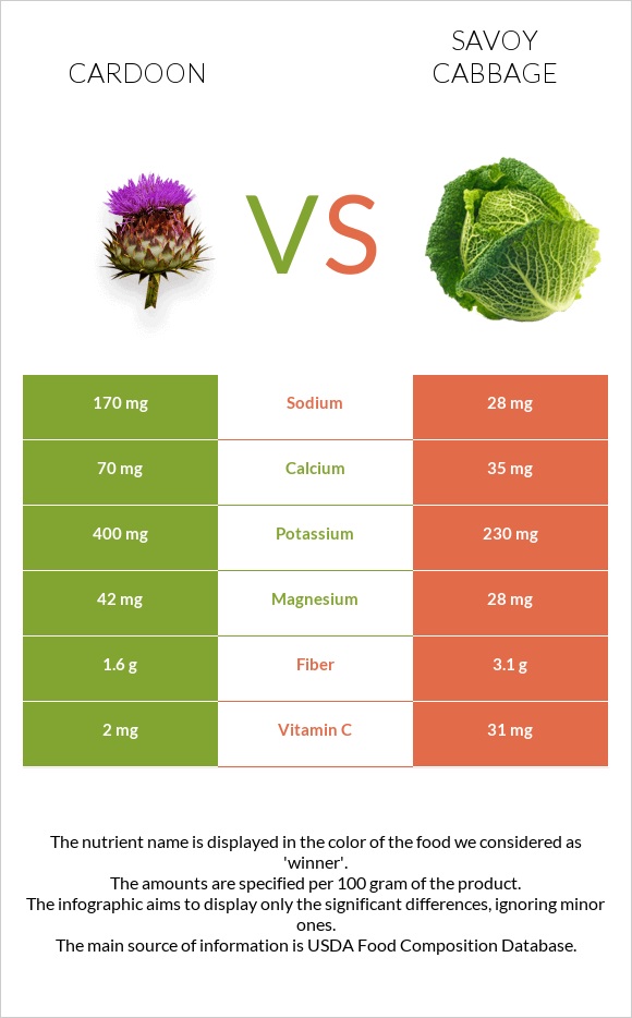 Cardoon vs Savoy cabbage infographic