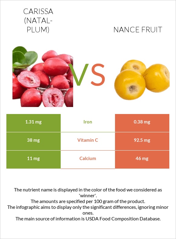 Carissa (natal-plum) vs Nance fruit infographic