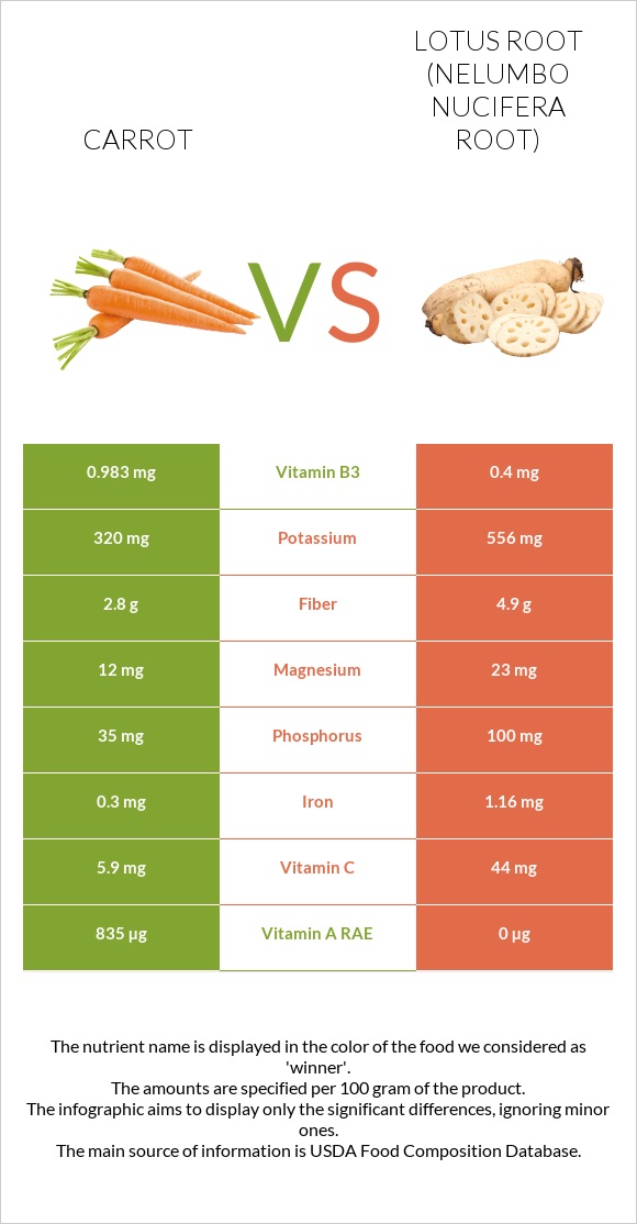 Carrot vs Lotus root infographic