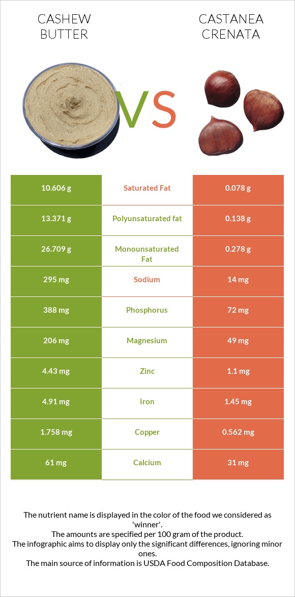 Cashew butter vs Շագանակ (crenata) infographic