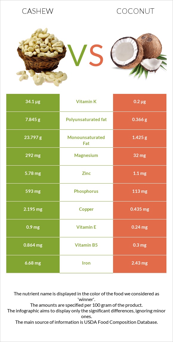 Cashew vs Coconut infographic