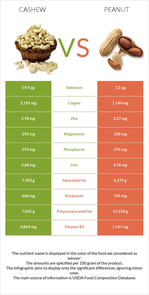 Cashew vs Peanut infographic