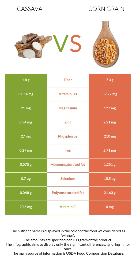 Cassava vs Corn grain infographic