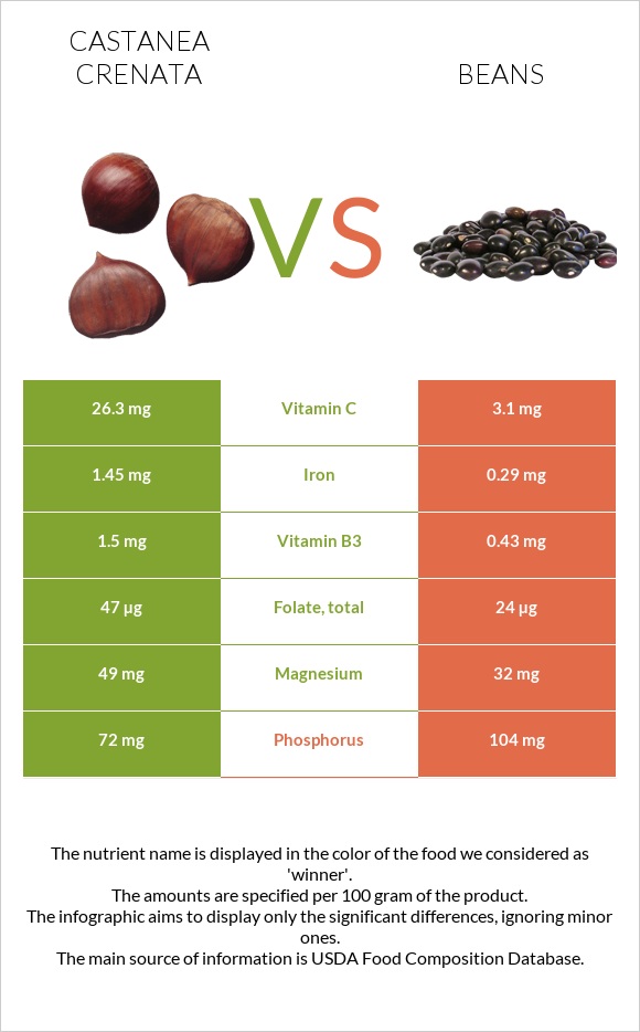 Castanea crenata vs Beans infographic