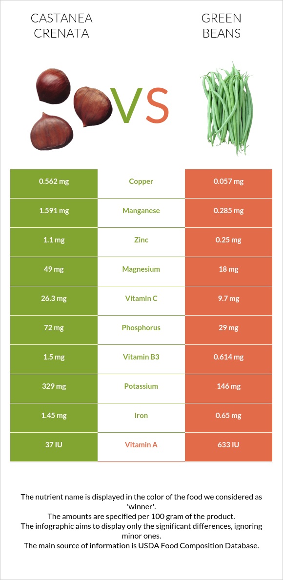 Castanea crenata vs Green beans infographic