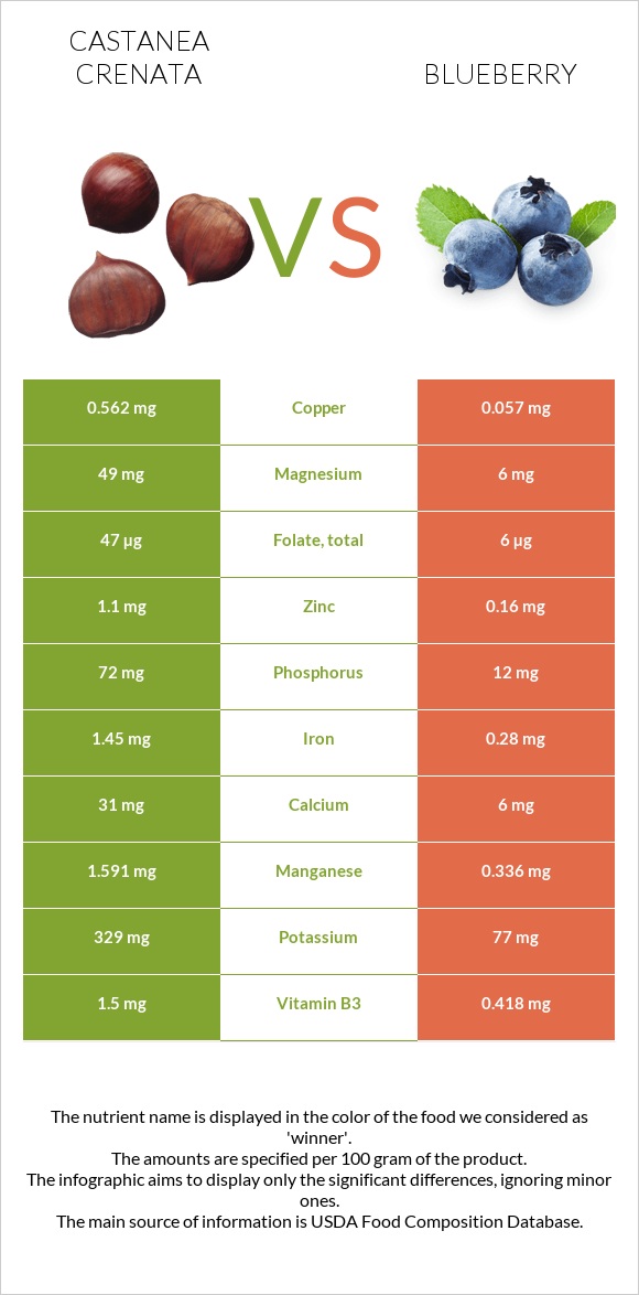Castanea crenata vs Blueberry infographic