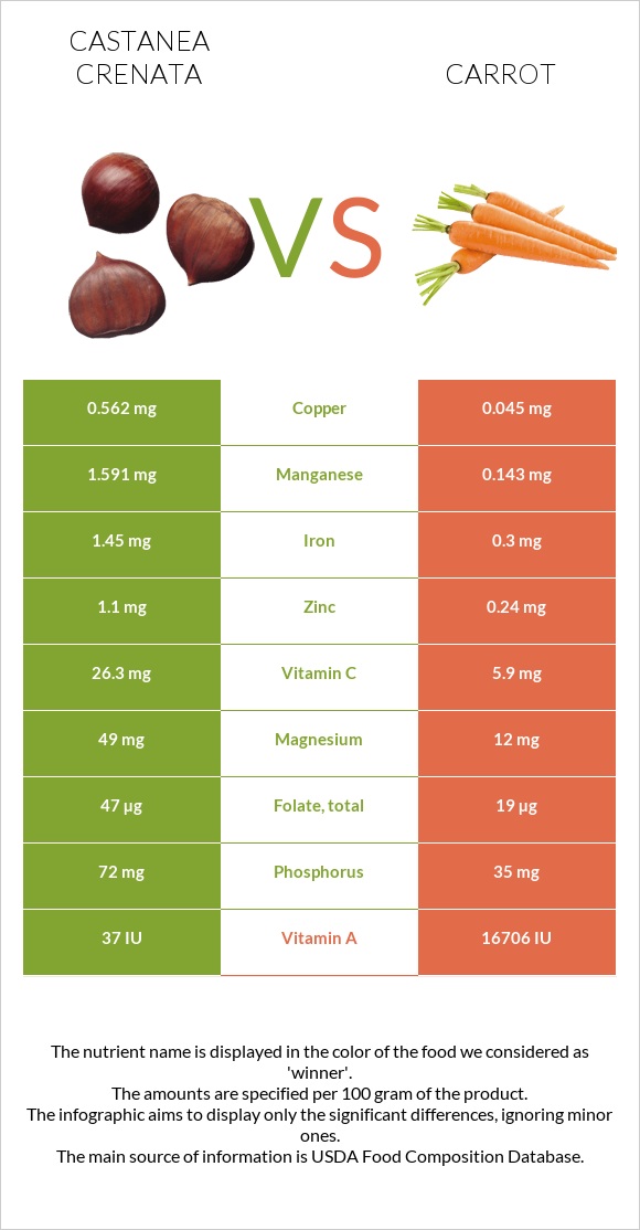 Castanea crenata vs Carrot infographic