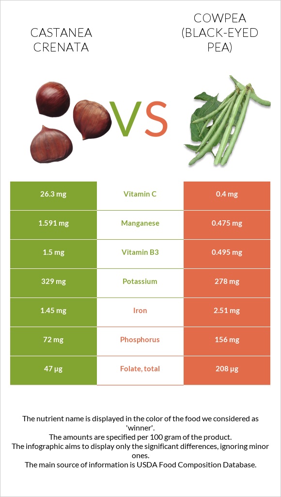 Շագանակ (crenata) vs Սև աչքերով ոլոռ infographic