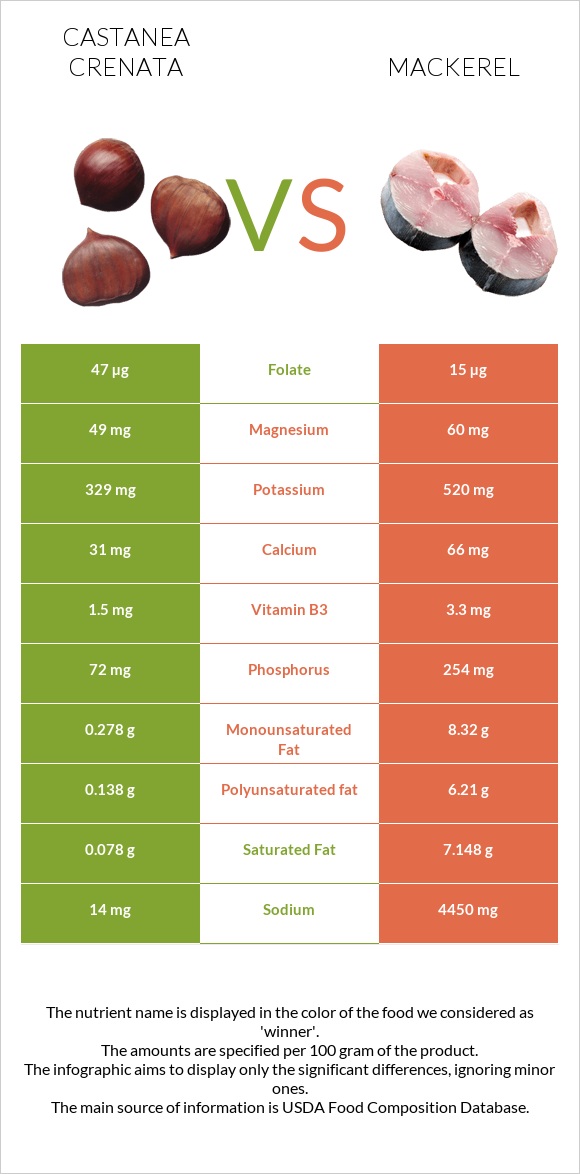 Castanea crenata vs Mackerel infographic