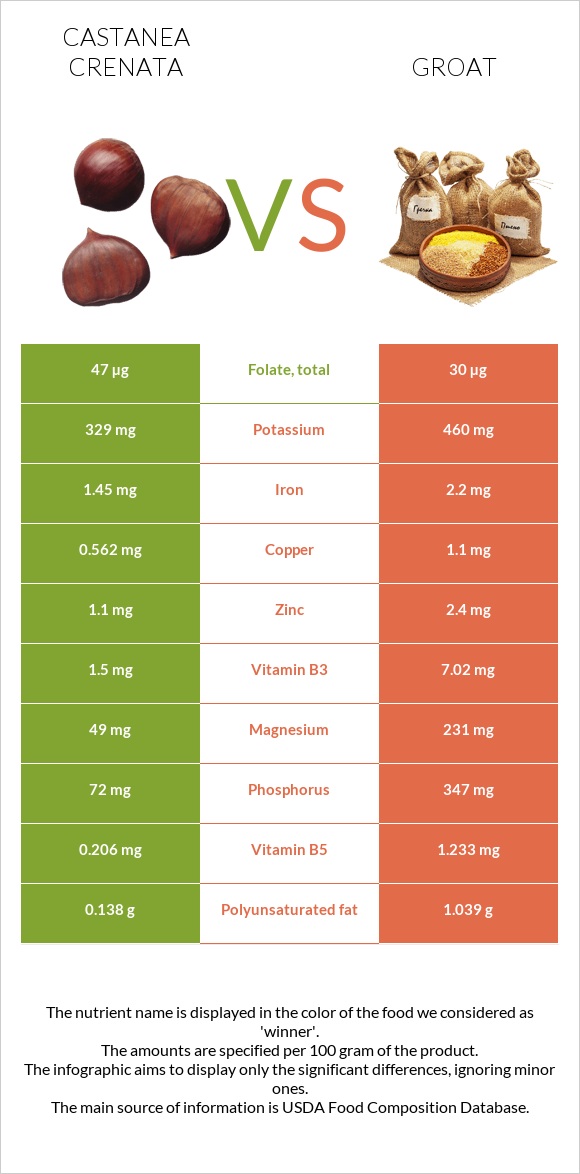 Castanea crenata vs Groat infographic