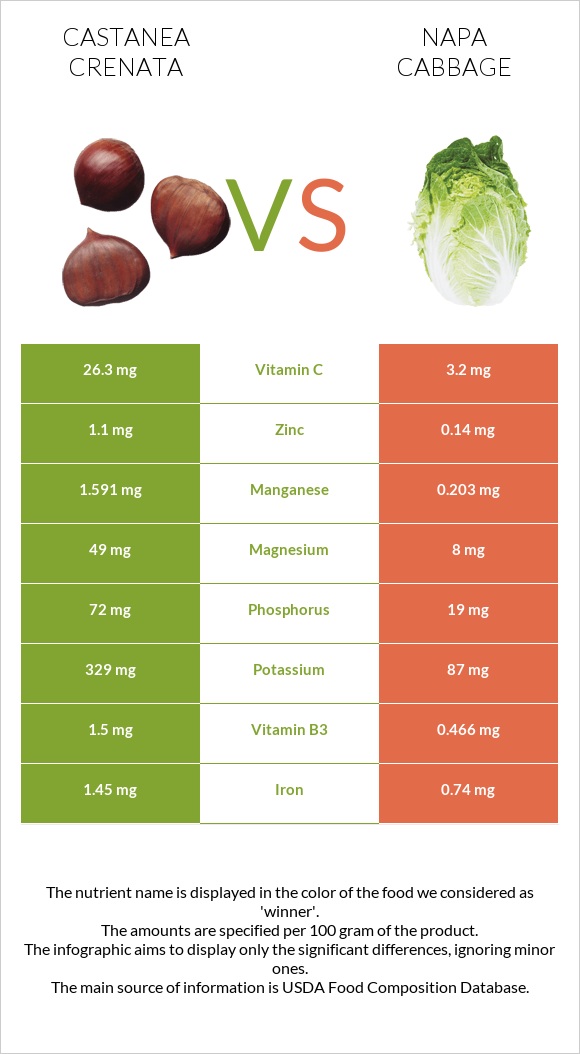 Castanea crenata vs Napa cabbage infographic