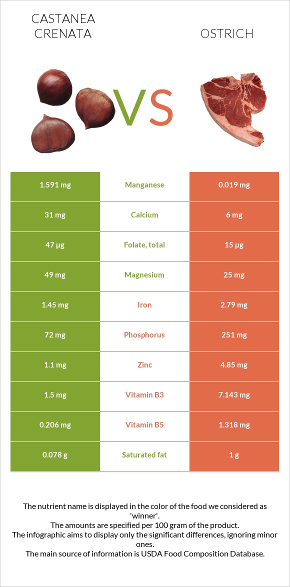 Castanea crenata vs Ostrich infographic