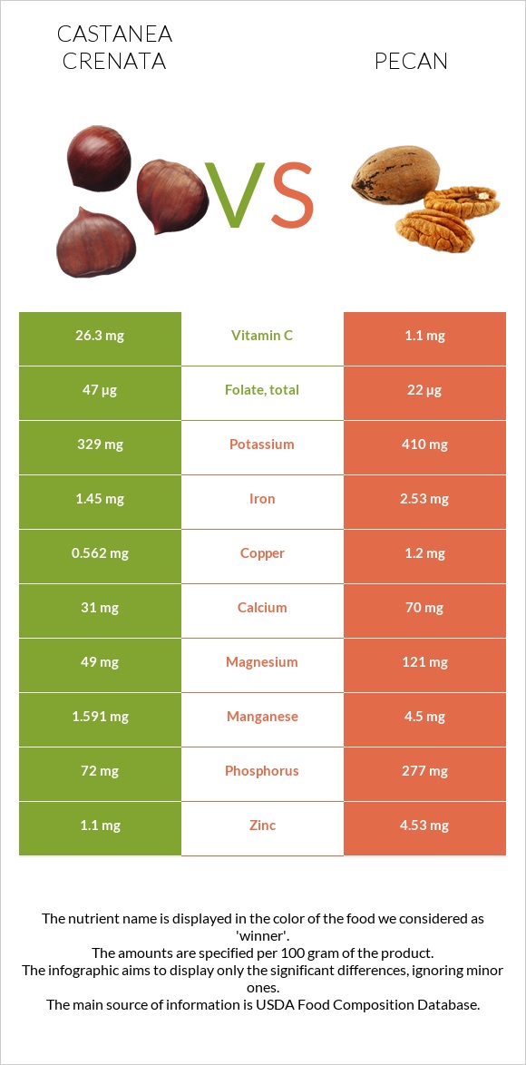 Castanea crenata vs Pecan infographic