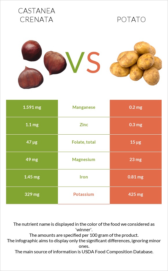 Castanea crenata vs Potato infographic