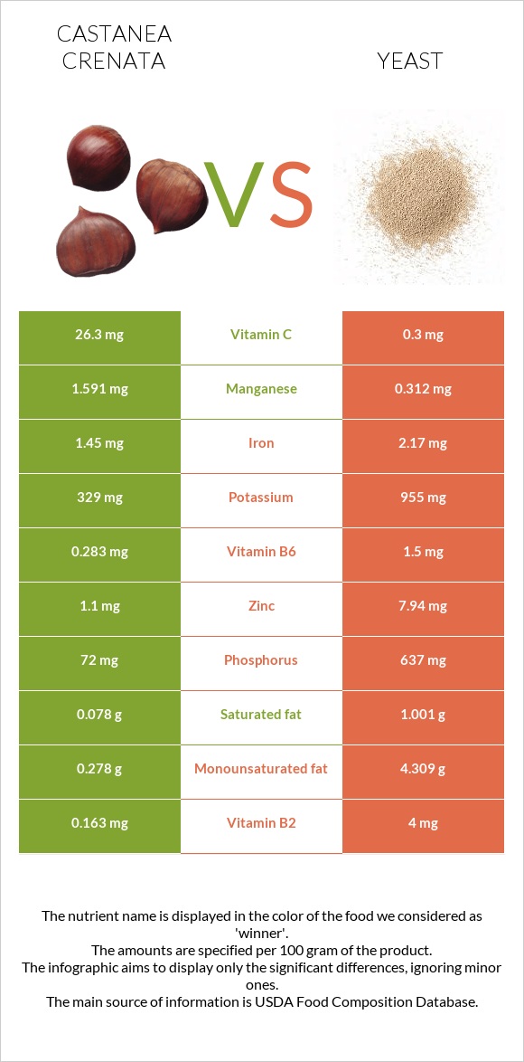 Castanea crenata vs Yeast infographic