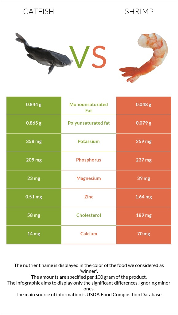 Catfish vs Մանր ծովախեցգետին infographic