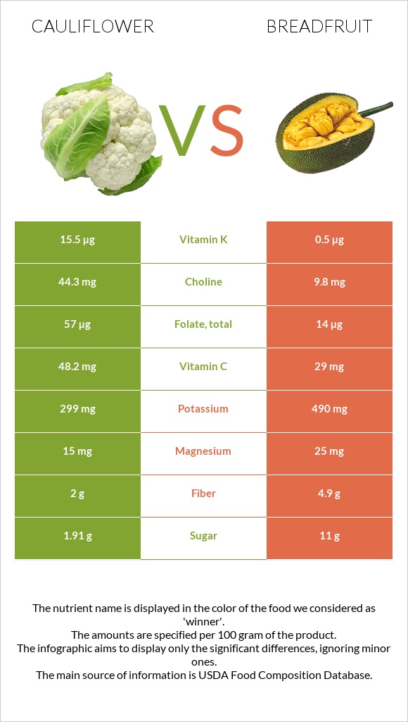 Ծաղկակաղամբ vs Հացի ծառ infographic