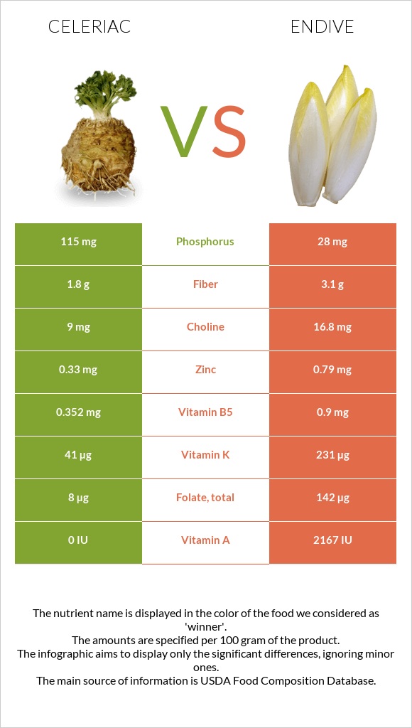 Celeriac vs Endive infographic