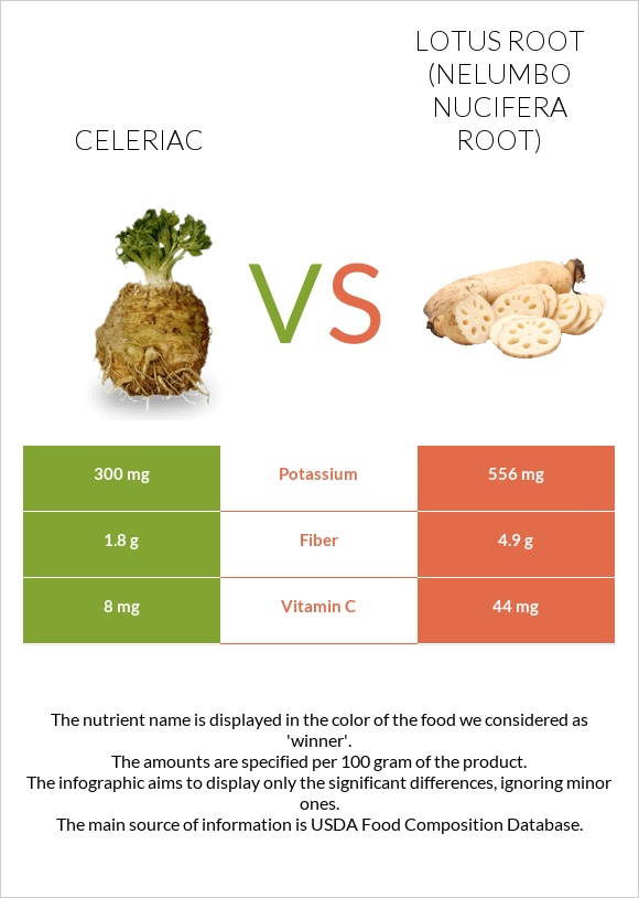 Celeriac vs Lotus root infographic