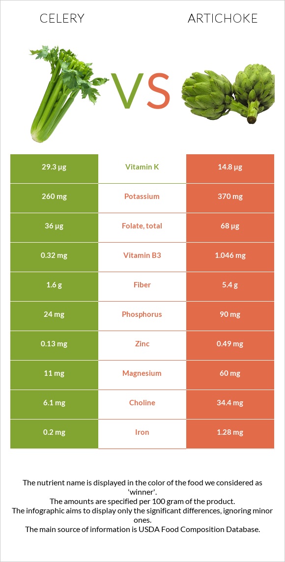Celery vs Artichoke infographic