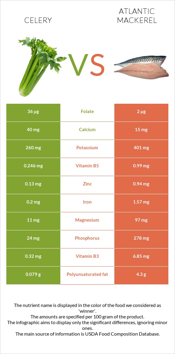 Celery vs Atlantic Mackerel infographic