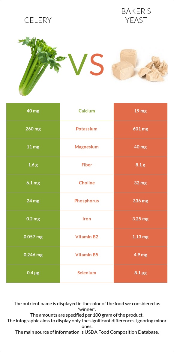 Celery vs Baker's yeast infographic