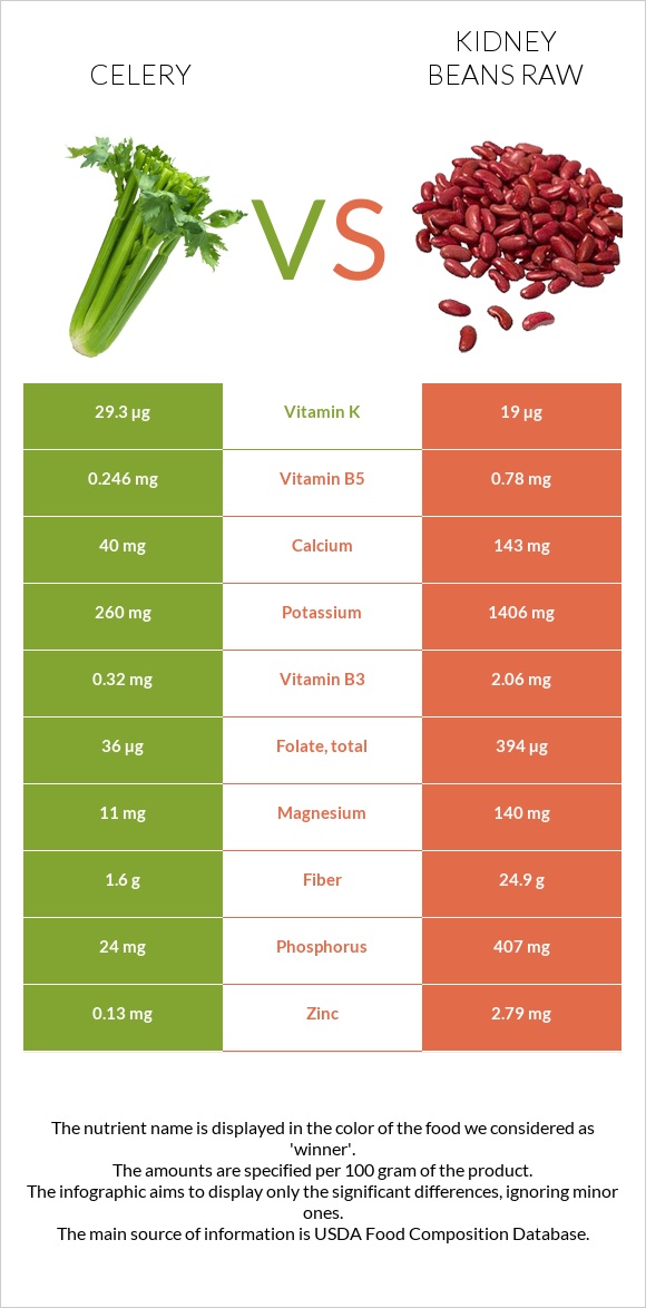 Celery vs Kidney beans raw infographic