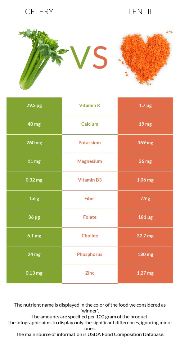 Celery vs Lentil infographic